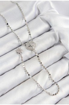 Pirinç Zirkon Taşlı Ezme Zincirli Madalyon Model Gümüş Renk Y Kolye