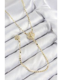 Pirinç Zirkon Taşlı Ezme Zincirli Madalyon Model Gold Renk Y Kolye