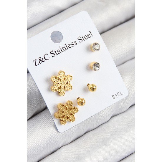 316L Çelik Zirkon Taşlı Kar Tanesi Model Gold Renk Kadın Set Küpe 316L Çelik Zirkon Taşlı Kar Tanesi Model Gold Renk Kadın Set Küpe