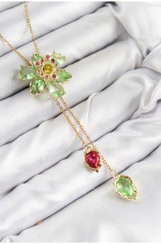 VIP Pirinç Zirkon Taşlı Çiçek Model Gold Renk Asansörlü Kadın Kolye