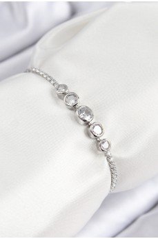 Pirinç Zirkon Taşlı Sıralı Daire Model Gümüş Renk Asansörlü Kadın Bileklik