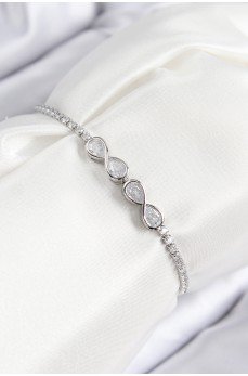 Pirinç Zirkon Taşlı Sonsuzluk Model Gümüş Renk Asansörlü Kadın Bileklik