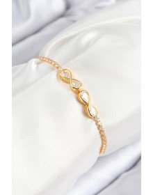 Pirinç Zirkon Taşlı Sonsuzluk Model Gold Renk Asansörlü Kadın Bileklik