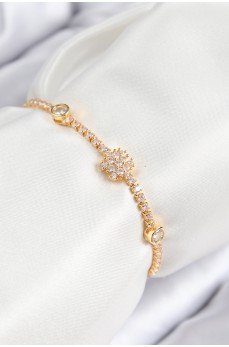 Pirinç Zirkon Taşlı Kar Tanesi Model Gold Renk Asansörlü Kadın Bileklik