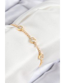 Pirinç Zirkon Taşlı Sıralı Kalp Model Gold Renk Kadın Bileklik