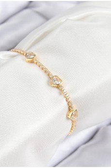 Pirinç Zirkon Taşlı Sıralı Kalp Model Gold Renk Kadın Bileklik