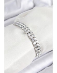 Pirinç Zirkon Taşlı Çift Sıra Kare Model Gümüş Renk Asansörlü Kadın Bileklik