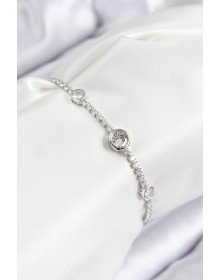 Pirinç Zirkon Taşlı Daire Model Gümüş Renk Asansörlü Kadın Bileklik