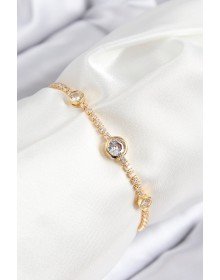 Pirinç Zirkon Taşlı Daire Model Gold Renk Asansörlü Kadın Bileklik