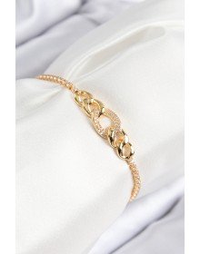 Pirinç Zirkon Taşlı Zincir Model Gold Renk Asansörlü Kadın Bileklik