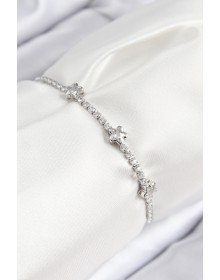 Pirinç Zirkon Taşlı Yıldız Model Gümüş Renk Asansörlü Kadın Bileklik