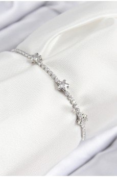 Pirinç Zirkon Taşlı Yıldız Model Gümüş Renk Asansörlü Kadın Bileklik