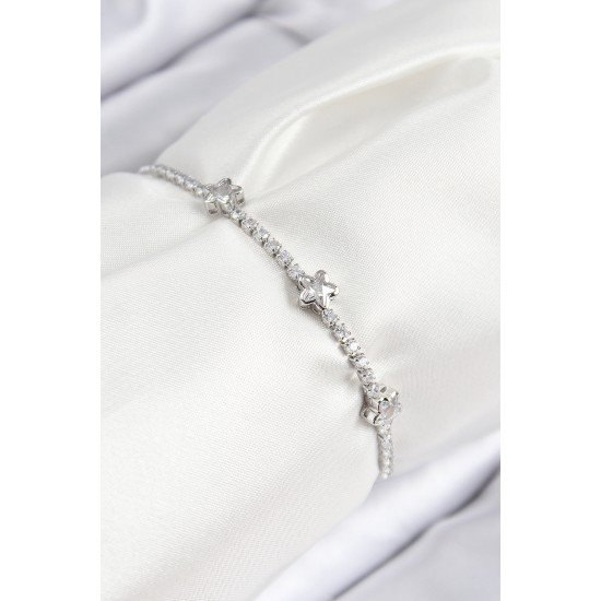 Pirinç Zirkon Taşlı Yıldız Model Gümüş Renk Asansörlü Kadın Bileklik Pirinç Zirkon Taşlı Yıldız Model Gümüş Renk Asansörlü Kadın Bileklik