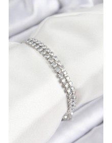 Pirinç Zirkon Taşlı Çift Sıra Model Gümüş Renk Asansörlü Kadın Bileklik