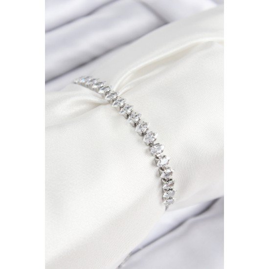 Pirinç Zirkon Taşlı Damla Model Gümüş Renk Asansörlü Kadın Bileklik