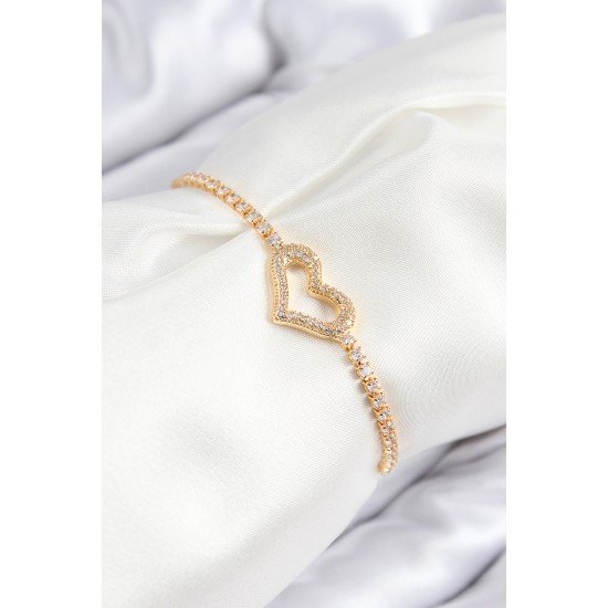 Pirinç Zirkon Taşlı Kalp Model Gold Renk Asansörlü Kadın Bileklik Pirinç Zirkon Taşlı Kalp Model Gold Renk Asansörlü Kadın Bileklik