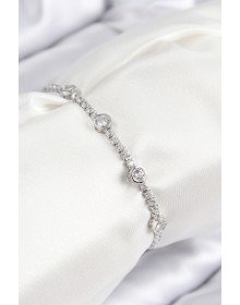 Pirinç Zirkon Taşlı Daire Model Gümüş Renk Asansörlü Kadın Bileklik