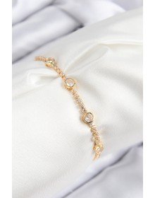 Pirinç Zirkon Taşlı Daire Model Gold Renk Asansörlü Kadın Bileklik