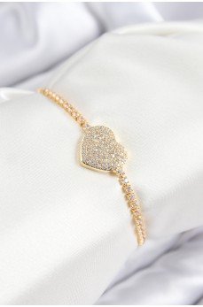 Pirinç Zirkon Taşlı Kalp Model Gold Renk Asansörlü Kadın Bileklik