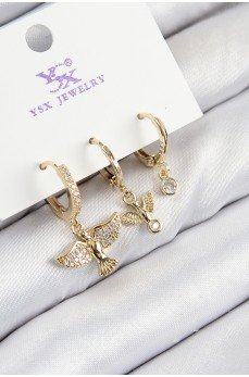 Pirinç Zirkon Taşlı 3'lü Kuş Model Gold Renk Kadın Küpe