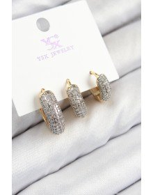 Pirinç Zirkon Taşlı 3'lü Halka Model Gold Ve Gümüş Renk Kadın Küpe