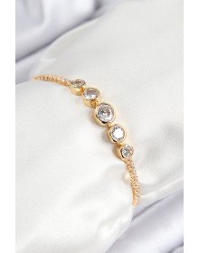 Pirinç Zirkon Taşlı Sıralı Daire Model Gold Renk Asansörlü Kadın Bileklik