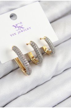 Pirinç Zirkon Taşlı 3'lü Oval Dikdörtgen Model Gold Ve Gümüş Renk Kadın Küpe