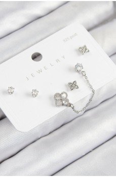 Pirinç Zirkon Taşlı Yonca Model Gümüş Renk 925 Ayar Gümüş Çivi Kadın Küpe Set Pirinç Zirkon Taşlı Yonca Model Gümüş Renk 925 Ayar Gümüş Çivi Kadın Küpe Set