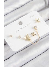 Pirinç Zirkon Taşlı Kelebek Model Gold Renk 925 Ayar Gümüş Çivi Kadın Küpe Set