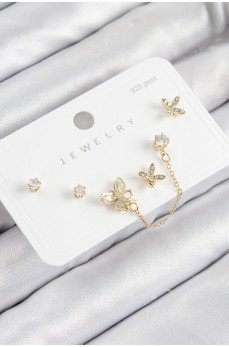 Pirinç Zirkon Taşlı Kelebek Model Gold Renk 925 Ayar Gümüş Çivi Kadın Küpe Set Pirinç Zirkon Taşlı Kelebek Model Gold Renk 925 Ayar Gümüş Çivi Kadın Küpe Set