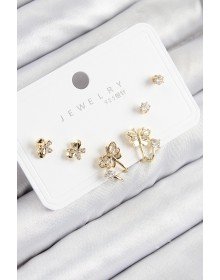 Pirinç Zirkon Taşlı Kelebek Model Gold Renk 925 Ayar Gümüş Çivi Kadın Küpe Set