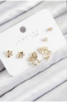 Pirinç Zirkon Taşlı Kelebek Model Gold Renk 925 Ayar Gümüş Çivi Kadın Küpe Set Pirinç Zirkon Taşlı Kelebek Model Gold Renk 925 Ayar Gümüş Çivi Kadın Küpe Set