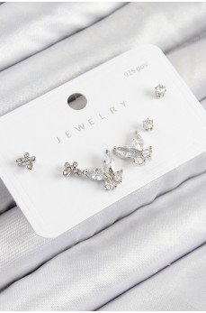 Pirinç Zirkon Taşlı Kelebek Model Gümüş Renk 925 Ayar Gümüş Çivi Kadın Küpe Set Pirinç Zirkon Taşlı Kelebek Model Gümüş Renk 925 Ayar Gümüş Çivi Kadın Küpe Set