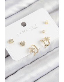 Pirinç Zirkon Taşlı Kutup Yıldızı Model Gold Renk 925 Ayar Gümüş Çivi Kadın Küpe Set