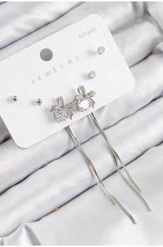 Pirinç Zirkon Taşlı Sallantılı Fiyonk Model Gümüş Renk 925 Ayar Gümüş Çivi Kadın Küpe Set Pirinç Zirkon Taşlı Sallantılı Fiyonk Model Gümüş Renk 925 Ayar Gümüş Çivi Kadın Küpe Set