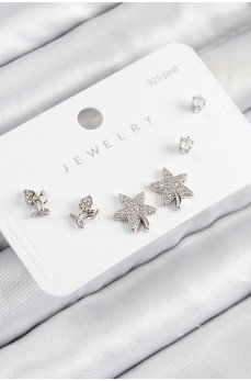 Pirinç Zirkon Taşlı Yıldız Ve Gül Model Gümüş Renk 925 Ayar Gümüş Çivi Kadın Küpe Set Pirinç Zirkon Taşlı Yıldız Ve Gül Model Gümüş Renk 925 Ayar Gümüş Çivi Kadın Küpe Set