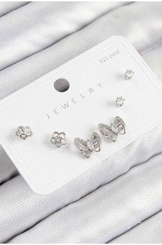 Pirinç Zirkon Taşlı Kelebek Model Gümüş Renk 925 Ayar Gümüş Çivi Kadın Küpe Set Pirinç Zirkon Taşlı Kelebek Model Gümüş Renk 925 Ayar Gümüş Çivi Kadın Küpe Set