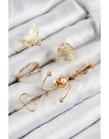 Pirinç Gül Kelebek Model Gümüş Renk Kadın Yüzük Kombin Set