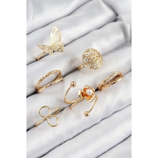 Pirinç Gül Kelebek Model Gümüş Renk Kadın Yüzük Kombin Set Pirinç Gül Kelebek Model Gümüş Renk Kadın Yüzük Kombin Set