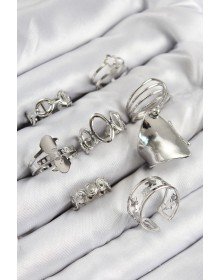 Pirinç Sarmal Ve Yıldız Model Gümüş Renk Kadın Yüzük Kombin Set