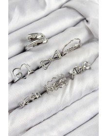 Pirinç Zirkon Taşlı Fiyonk Ve Kalp Model Gümüş Renk Kadın Yüzük Kombin Set