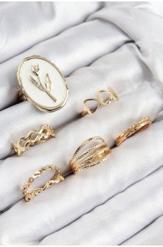 Pirinç Zirkon Taşlı Lale Model Gold Renk Kadın Yüzük Kombin Set