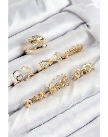 Pirinç Zirkon Taşlı Fiyonk Ve Kalp Model Gold Renk Kadın Yüzük Kombin Set