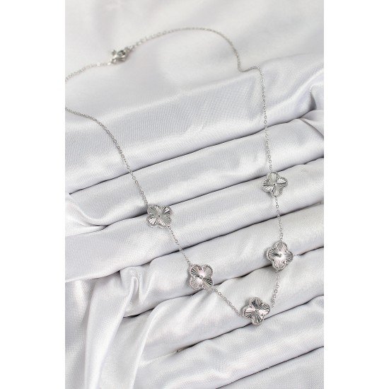 Pirinç VIP Yonca Model Gümüş Renk Kadın Kolye Pirinç VIP Yonca Model Gümüş Renk Kadın Kolye