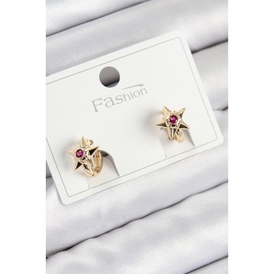 Pirinç Zirkon Taşlı Yıldız Model Gold Renk Çocuk Küpe