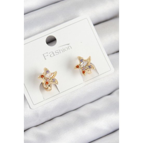 Pirinç Zirkon Taşlı Yıldız Model Gold Renk Çocuk Küpe