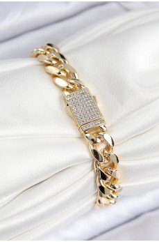 VIP Pirinç Zirkon Taşlı Cuba Model Gold Renk Kadın Bileklik