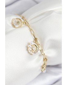 Pirinç Zirkon Taşlı Deniz Kabuğu Model Gold Renk Kadın Bileklik