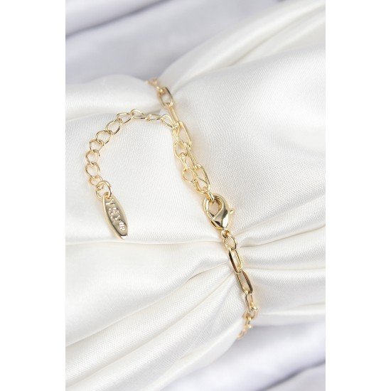 Pirinç Zirkon Taşlı İncili İstiridye Model Gold Renk Kadın Bileklik