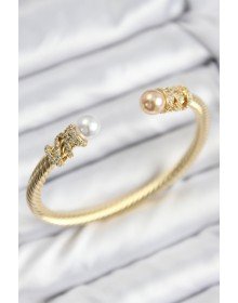 316L Çelik Zirkon Taşlı İnci Model Gold Renk Kadın Bileklik